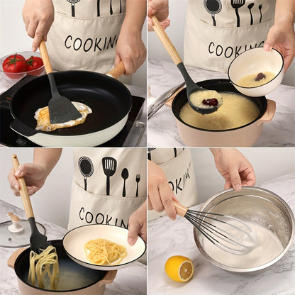12pcs Silicone Cooking Kitchen Utensils Set with Wooden Handle