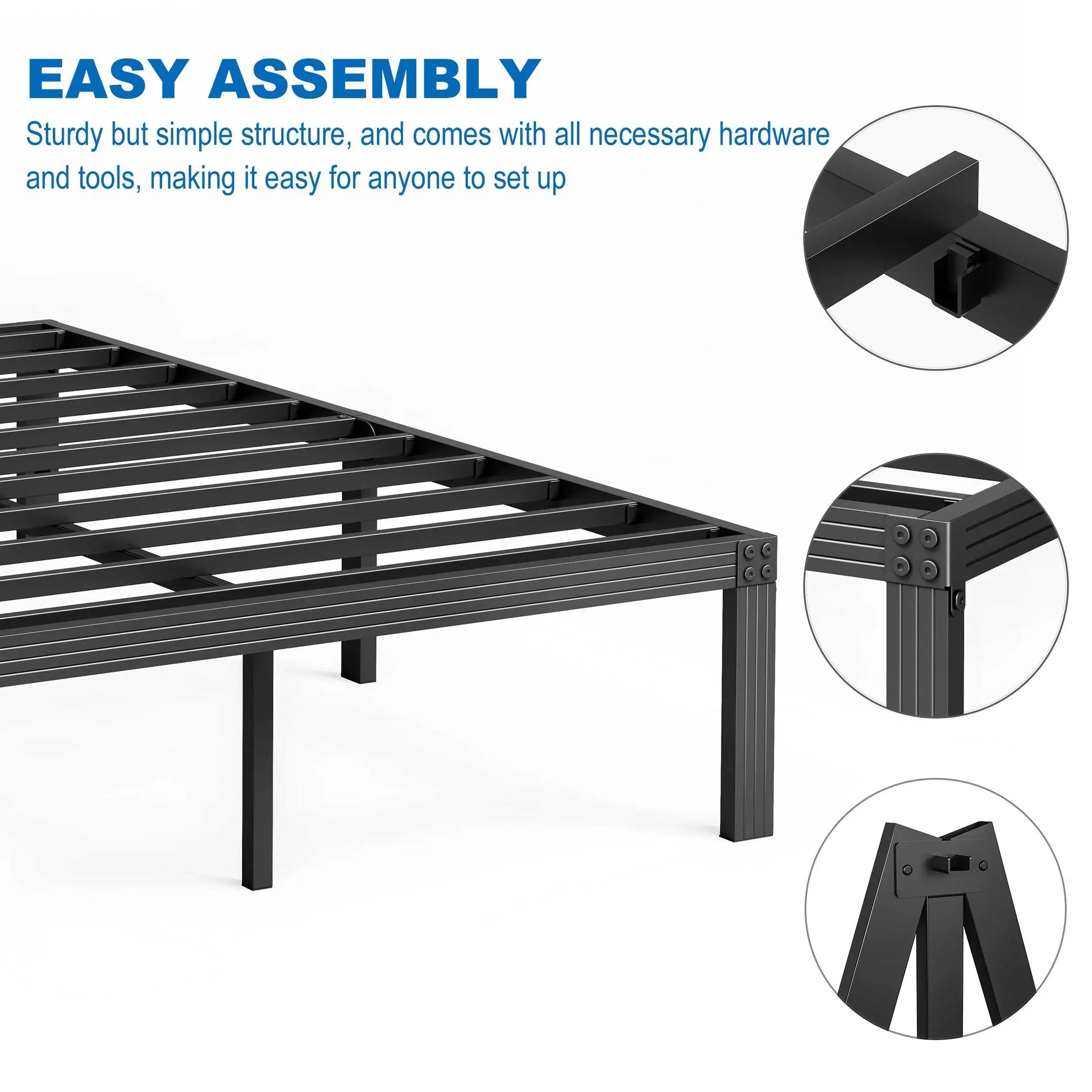 14" Queen Metal Bed Frame with Steel Slats, Heavy Duty Mattress Foundation