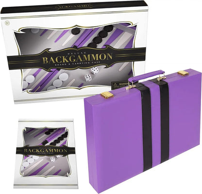 Tiny Backgammon Battle Kit: War of Wits for Grown-Ups & Mini-Mes - Comes with Fancy Leather Fortress & Secret Battle Tips (Purple Power!)