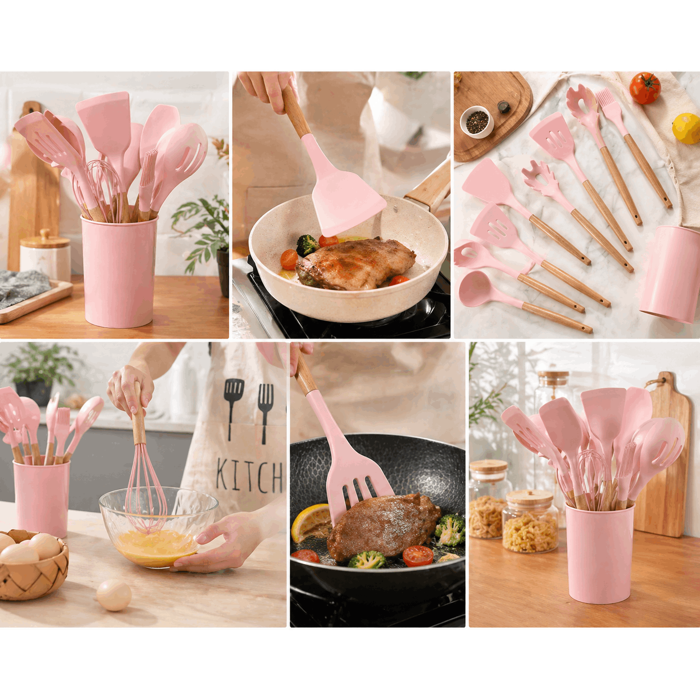 12pcs Silicone Cooking Kitchen Utensils Set with Wooden Handle