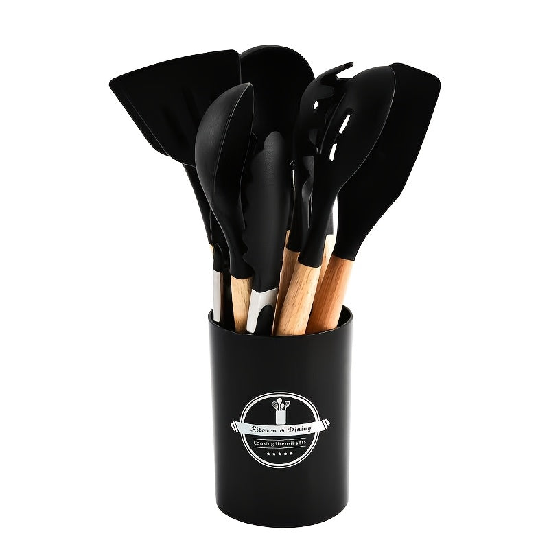 12pcs Silicone Cooking Kitchen Utensils Set with Wooden Handle