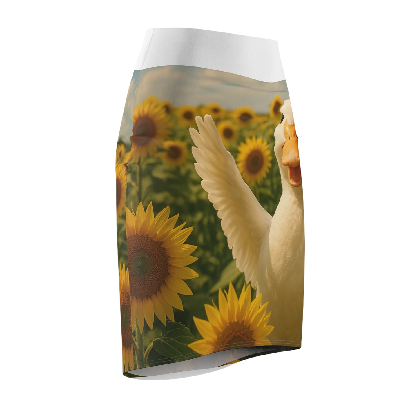 Whimsical Duck & Sunflower Women's Pencil Skirt - Fun Summer Fashion