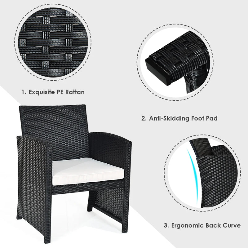 4PCS Patio Rattan Furniture Set Table &Sofa W/Cushion Garden Black