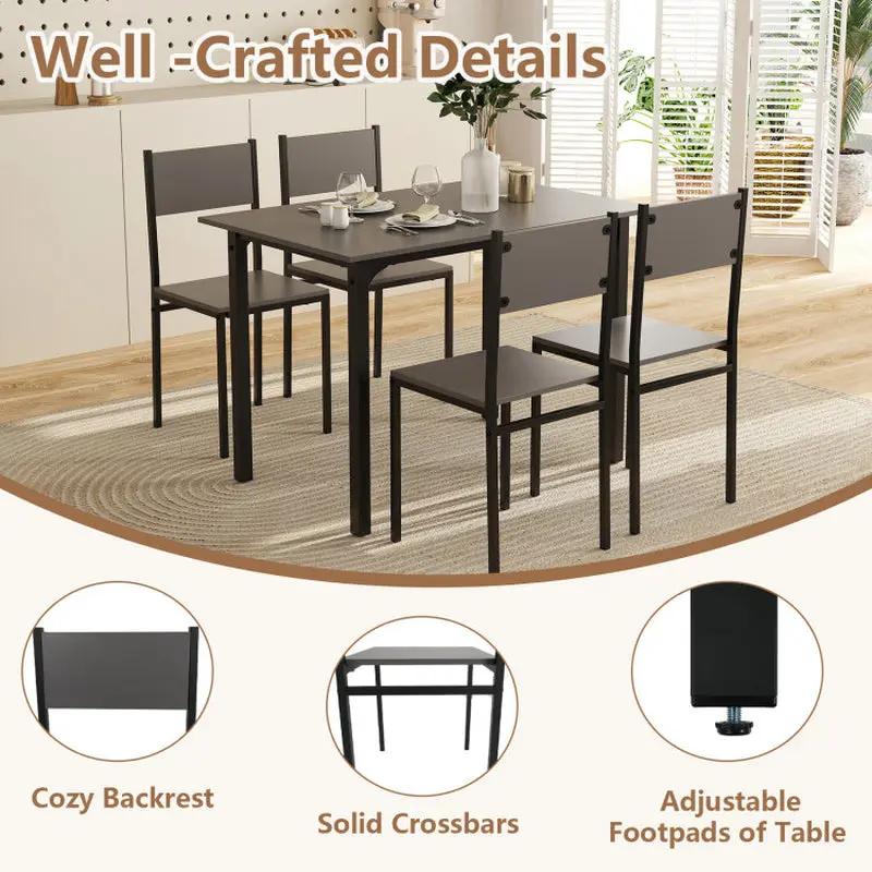 Stylish 5-Piece Industrial Dining Table Set for 4 - Perfect for Modern Kitchens
