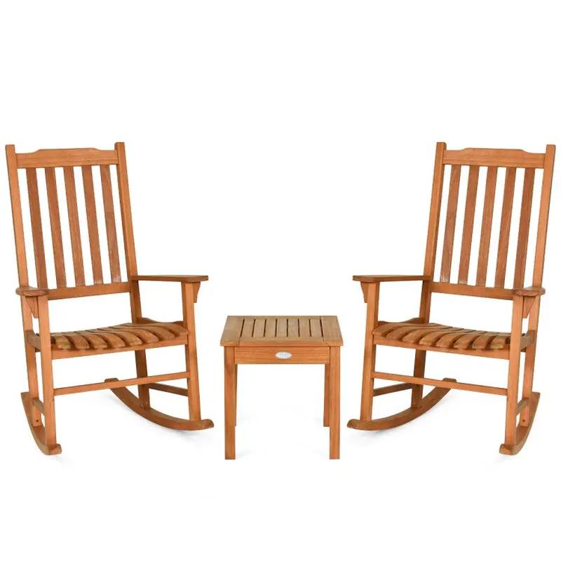 Stylish 3-Piece Eucalyptus Rocking Chair Set with Matching Coffee Table
