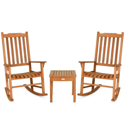 Stylish 3-Piece Eucalyptus Rocking Chair Set with Matching Coffee Table