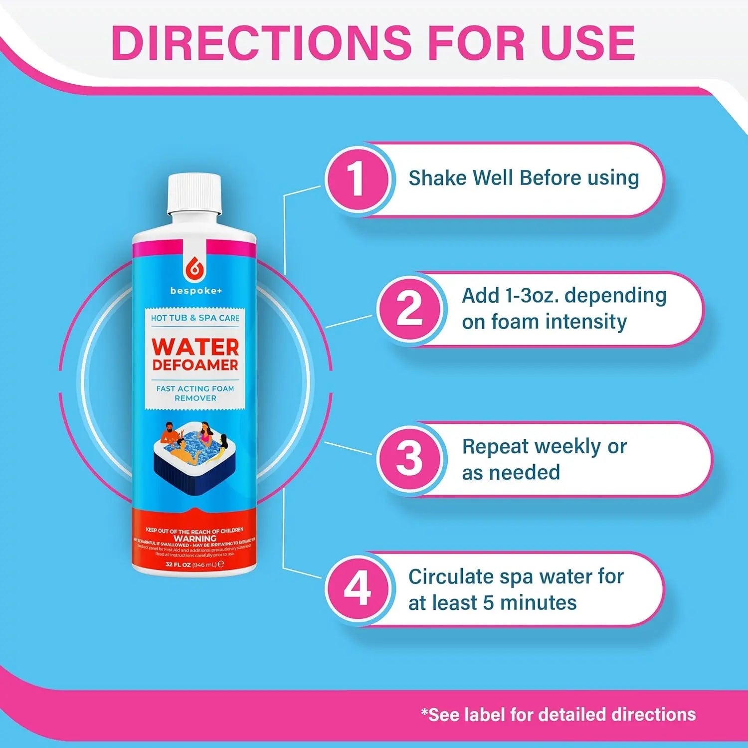 Spa Defoamer for Hot Tub &amp; Hot Tub Foam Eliminator, Spa anti Foam for Hot Tub Owners to Keep Spa Foam down &amp; Get Foam Out, Hottub Foam Reducer &amp; Spa Bubble Remover (1- Quart)