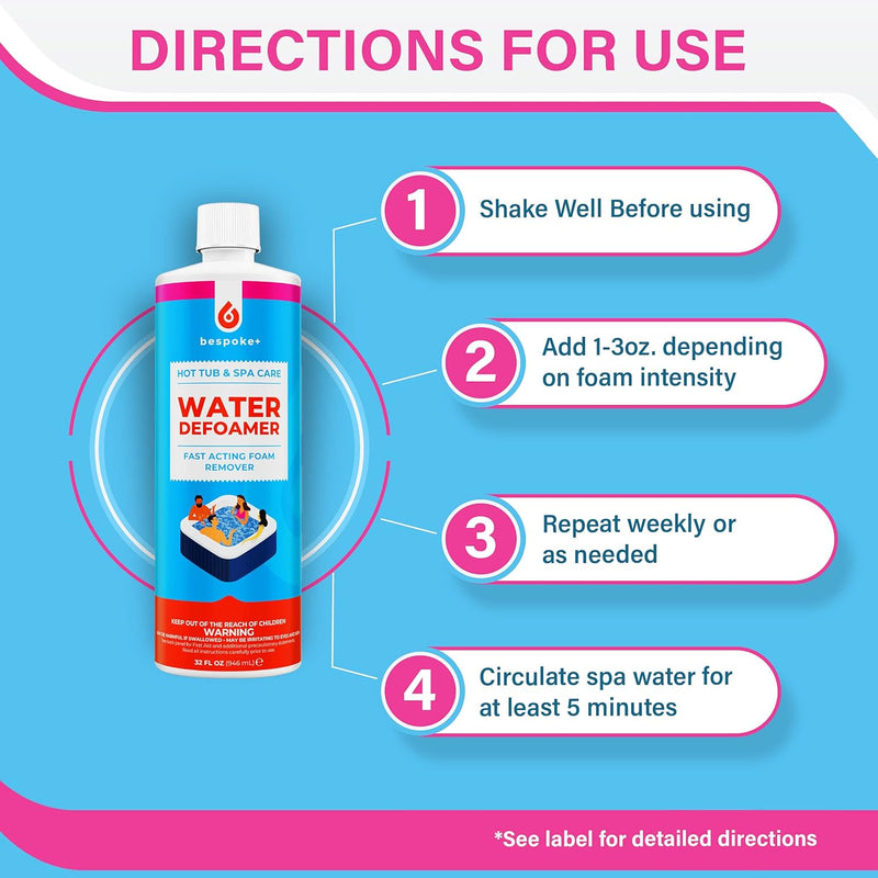 Spa Defoamer for Hot Tub & Hot Tub Foam Eliminator, Spa anti Foam for Hot Tub Owners to Keep Spa Foam down & Get Foam Out, Hottub Foam Reducer & Spa Bubble Remover (1- Quart)