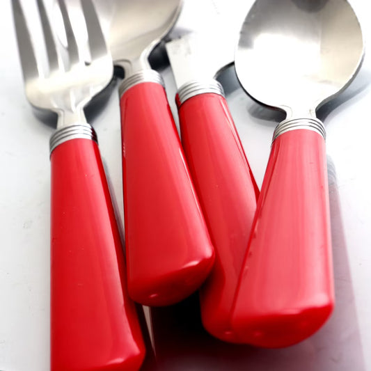 Gibson Sensations 16-Piece Stainless Steel Flatware Set with Metal Caddy - Red