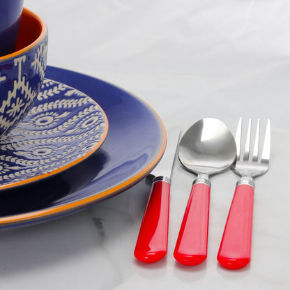 Gibson Sensations 16-Piece Stainless Steel Flatware Set with Metal Caddy - Red