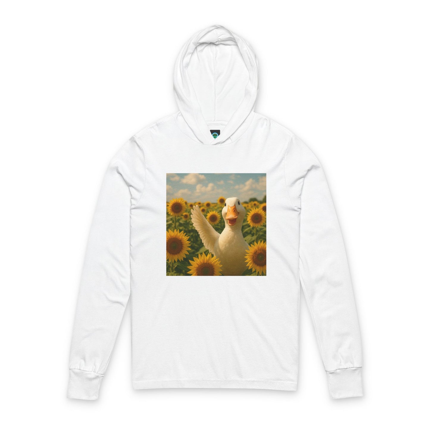 Sunflower Duck Unisex Hooded Long Sleeve Tee, Cute Casual Shirt, Funny Gift, Outdoor Wear, Spring Fashion, Unique (design included)