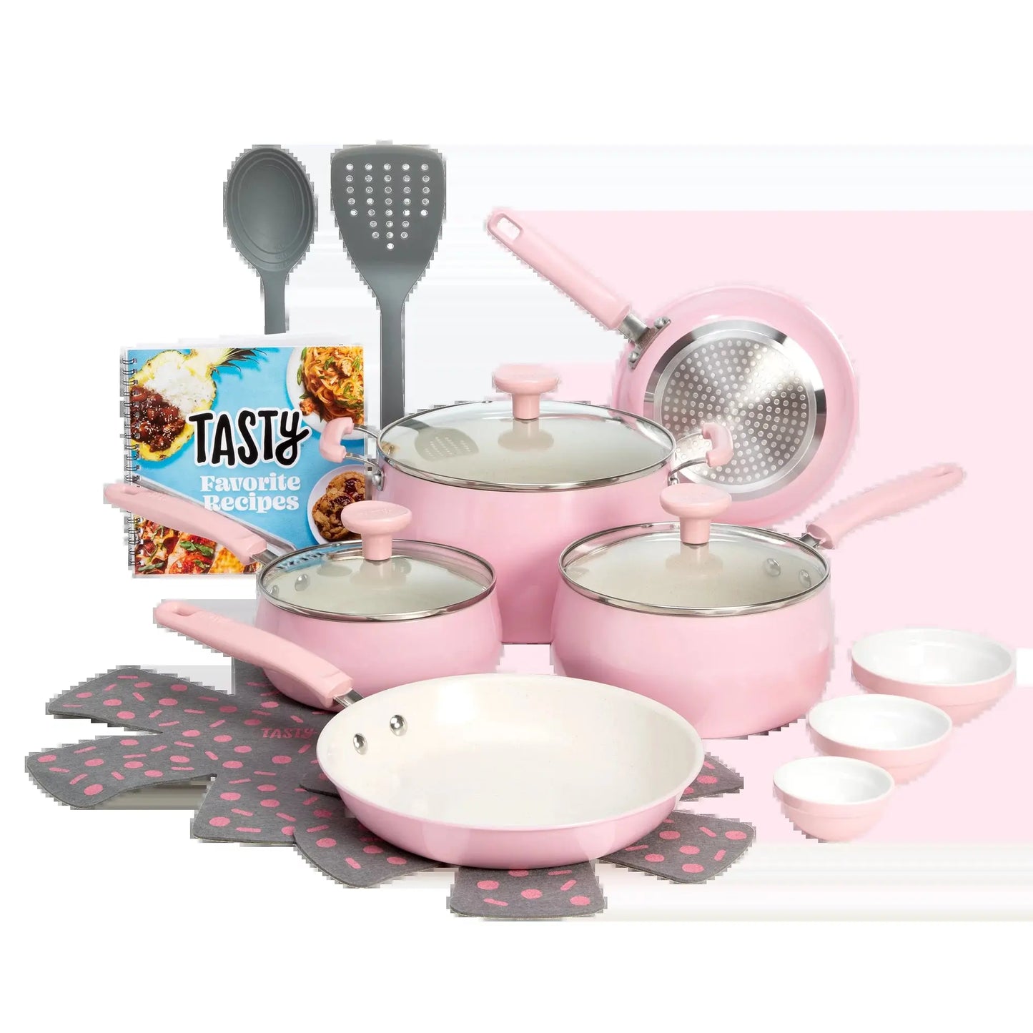 Get Cookin' with This Sassy 16 Piece Pink Non-Stick Aluminum Cookware Set – So Good, You’ll Want to Fry Everything!