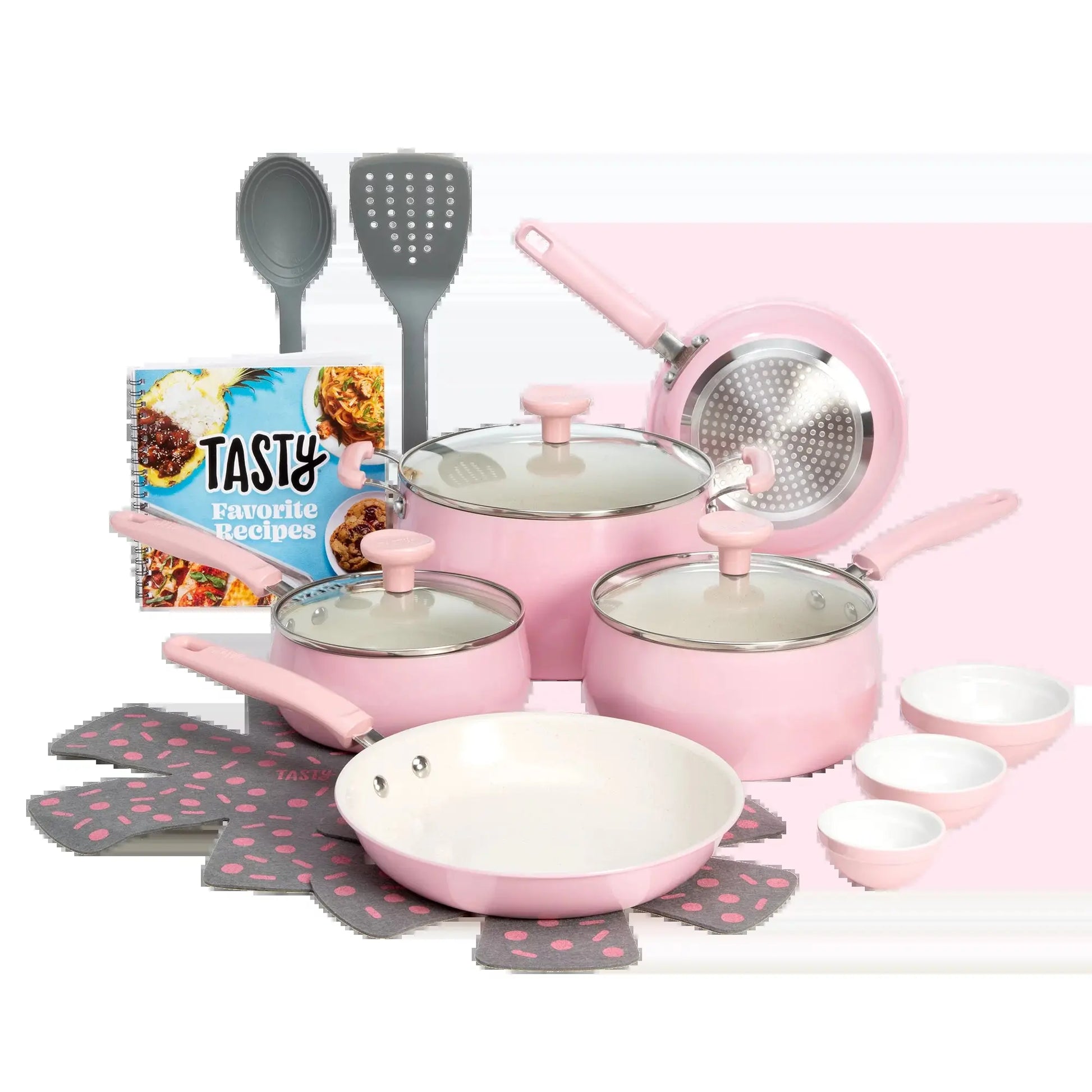 Get Cookin' with This Sassy 16 Piece Pink Non-Stick Aluminum Cookware Set – So Good, You’ll Want to Fry Everything!