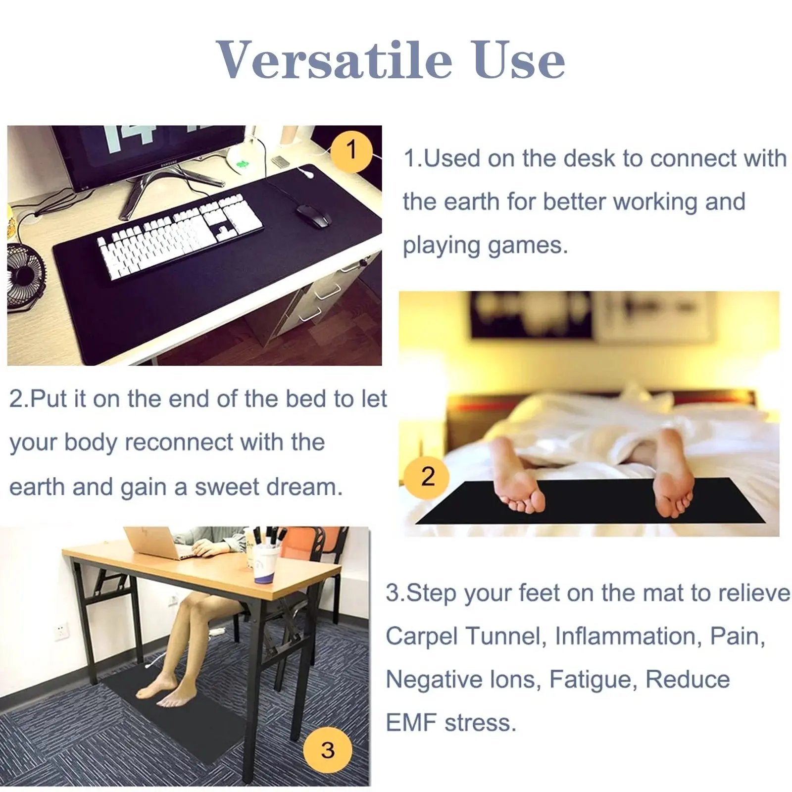 Grounding Earthing Mat,39.3X11.8 Inch/11.8X9.8 Inch, Universal Use for Desk, Foot, Bed Mat by ,Improves Sleep,Reduces Inflammation,Pain,Anxiety