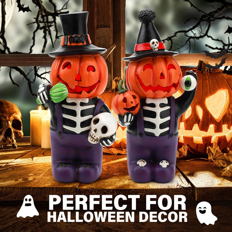 Spook Up Your Space with These Light-Up Pumpkin Skeleton Figurines - Perfect for Halloween! 🎃💀✨
