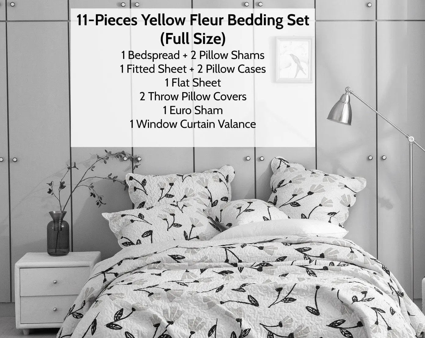 DaDa Bed in a Bag Bundle Set - Yellow Fleur Botanical Ivory Tan Floral Bedding Set (18112) DaDalogy Bedding Collection
