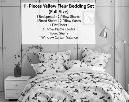 DaDa Bed in a Bag Bundle Set - Yellow Fleur Botanical Ivory Tan Floral Bedding Set (18112) DaDalogy Bedding Collection