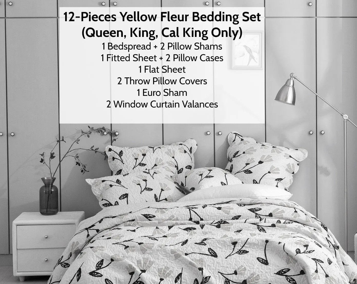 DaDa Bed in a Bag Bundle Set - Yellow Fleur Botanical Ivory Tan Floral Bedding Set (18112) DaDalogy Bedding Collection
