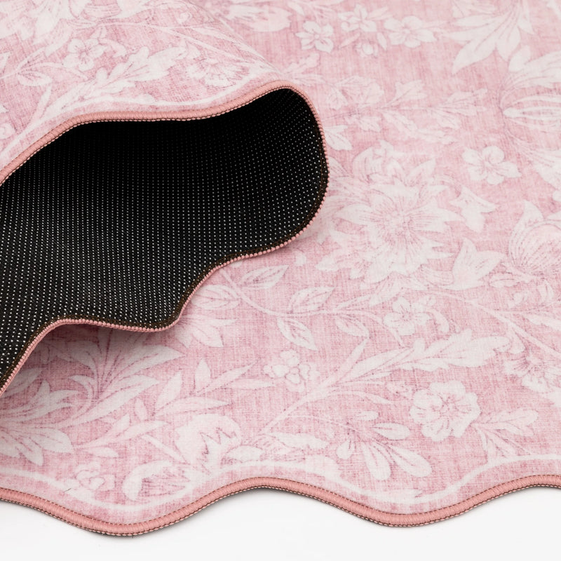 4'X5'6" Pink Feather Faux Fur Scalloped Indoor Area Rug