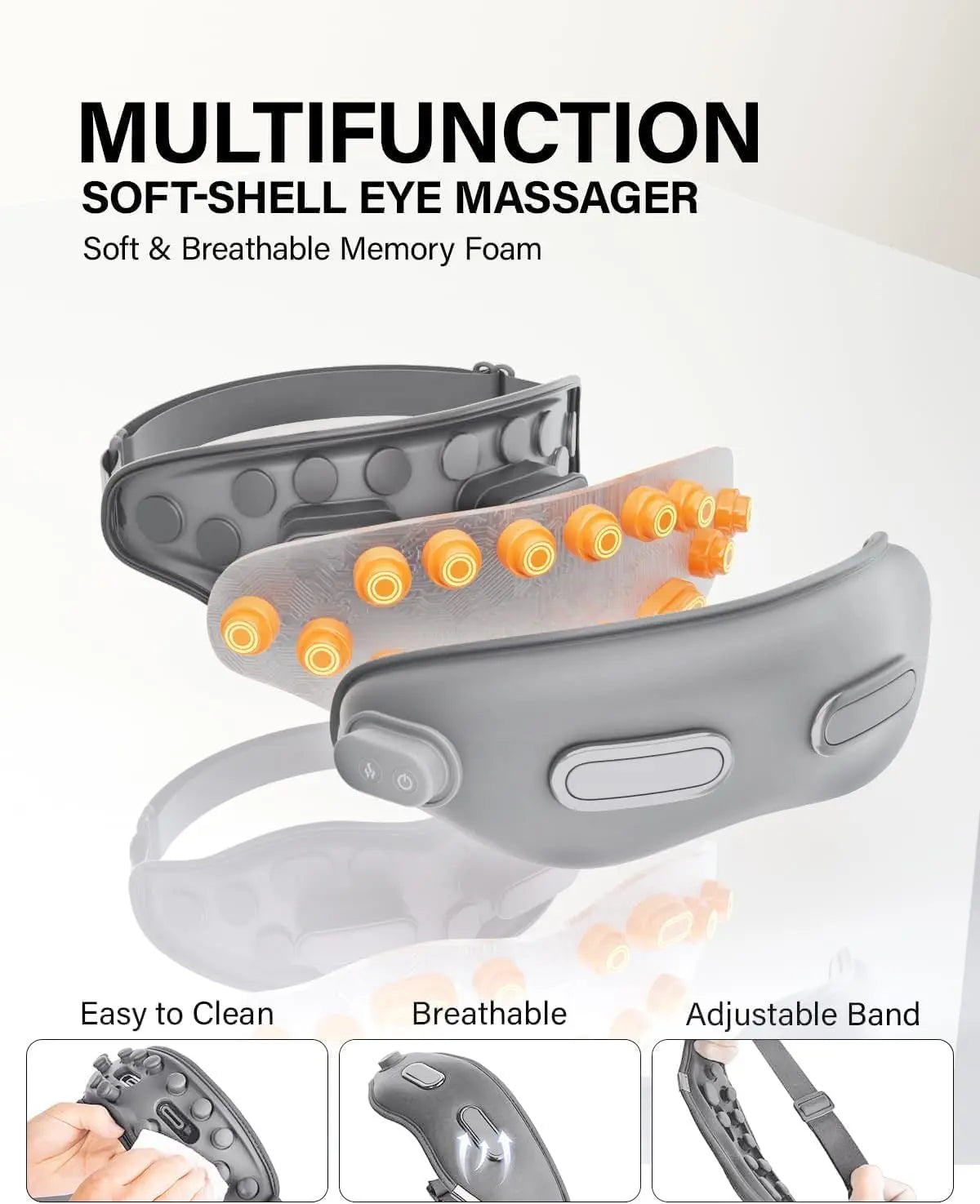 Eye Massager with Heat Eligible Migraine Relief Heated Eye Mask Vibration Migraines Device Compression Music Massager Reduce Dry Eye Improve Sleep Gifts for Women Men (Grey)