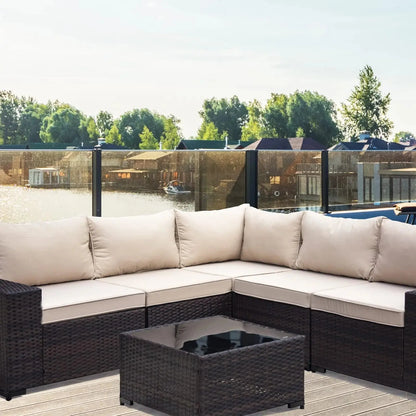 Patio Furniture Sets 6 Pieces PE Rattan Wicker Furniture Patio Sofa Set(Sand)
