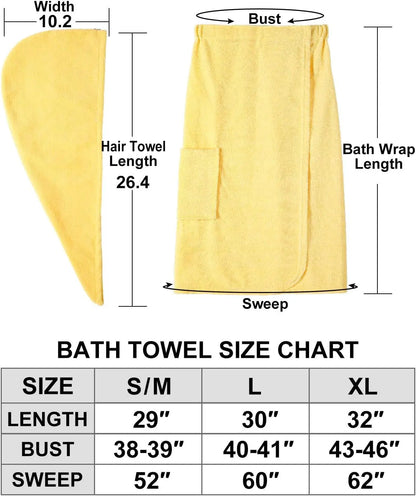 Women'S Spa Wrap & Hair Towel Body Wrap Adjustable Closure Bathrobe