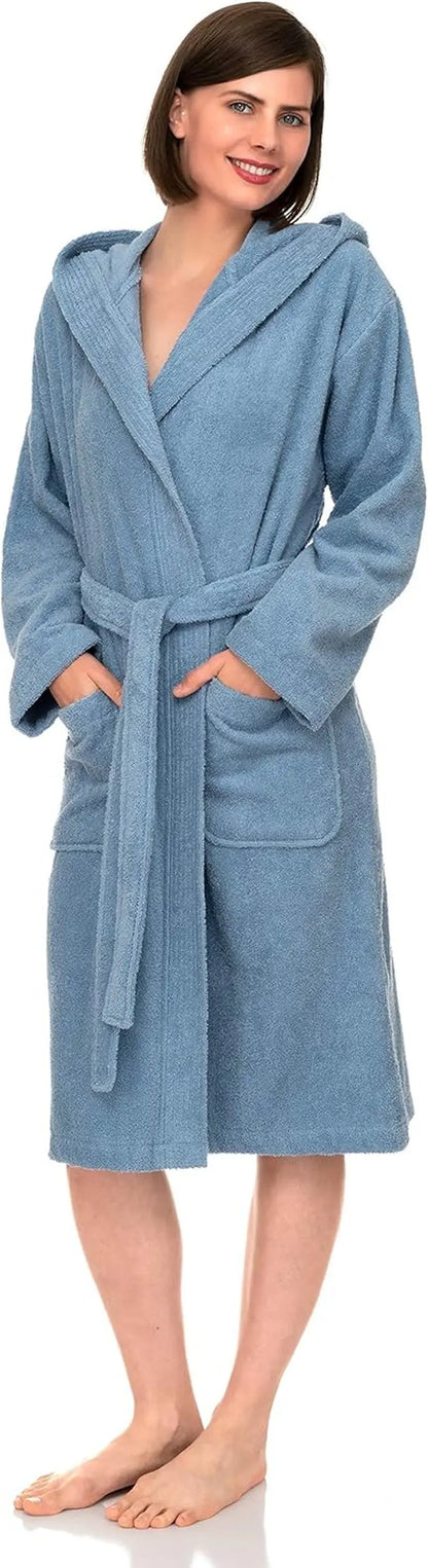 Womens Hooded Robe 100% Cotton Soft Towel Bathrobe Terry Cloth Shower Bath Robes for Women