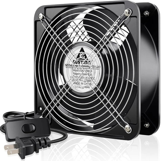 AXIAL Fan 20060, 110V 120V AC 200Mm X 200Mm X 60Mm Heavy Duty Industrial Fan, for DIY Cooling Ventilation Exhaust Projects