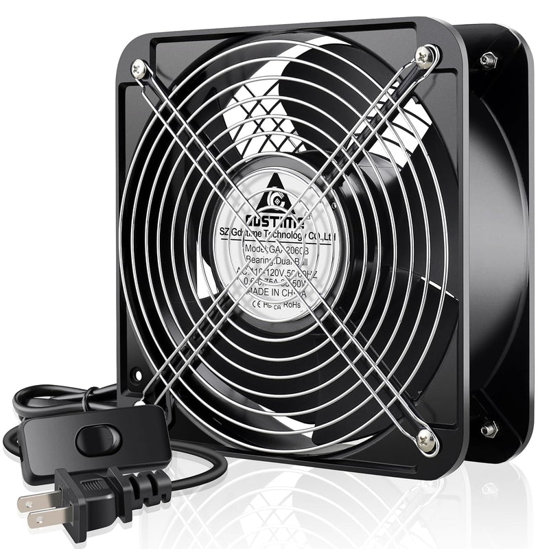 AXIAL Fan 20060, 110V 120V AC 200Mm X 200Mm X 60Mm Heavy Duty Industrial Fan, for DIY Cooling Ventilation Exhaust Projects