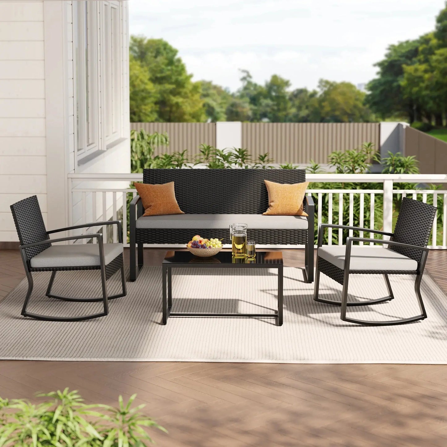 Patio Furniture Set, 4-Piece Outdoor Sectional Furniture Set with Coffee Table and Chairs for Conversation & Dining, Gray