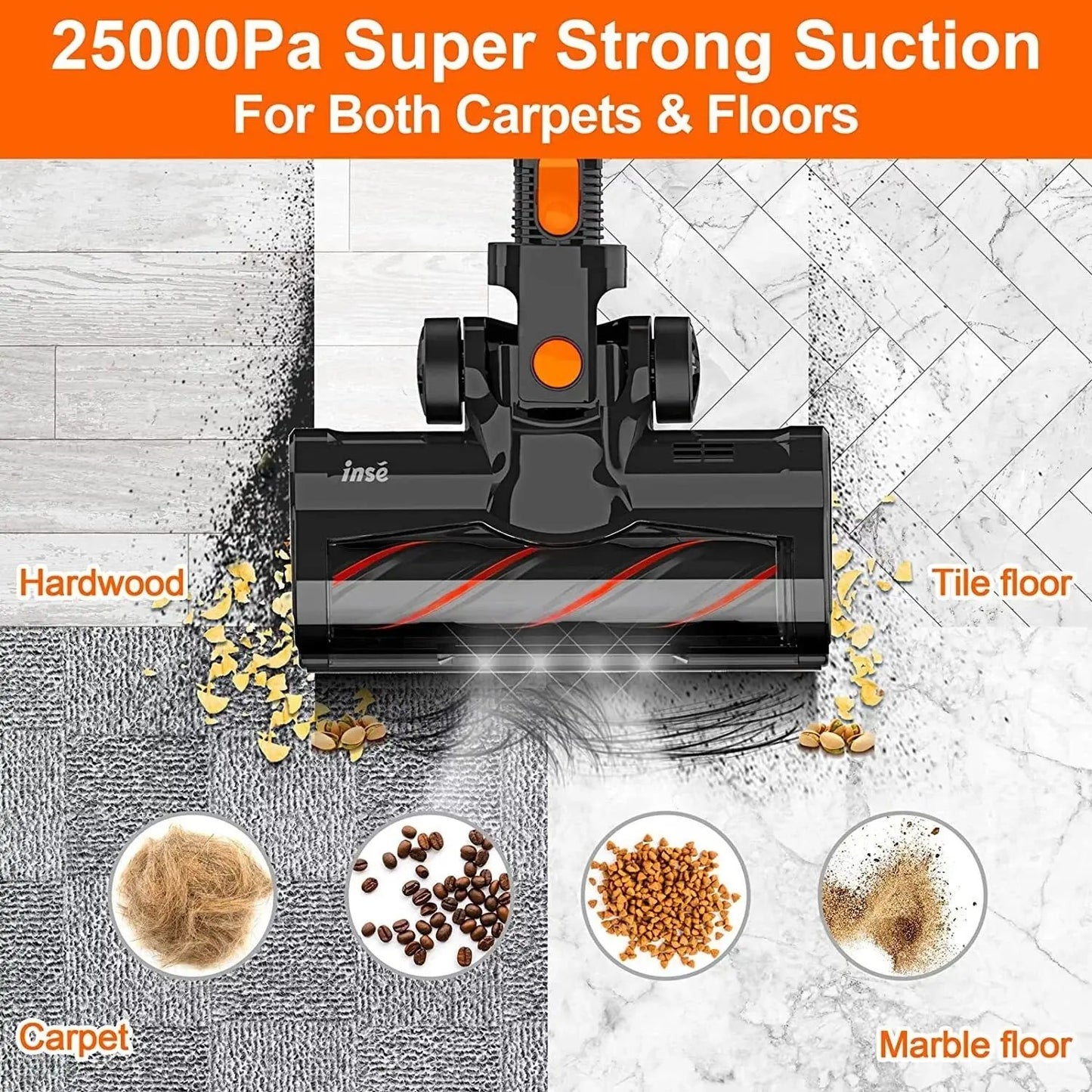 Cordless Stick Vacuum Cleaner, 25Kpa Powerful 6-in-1 Rechargeable Model with 2500mAh Battery for Up to 45 Minutes Runtime, 300W Brushless Motor Ideal for Pet Hair on Hard Floors and Carpets