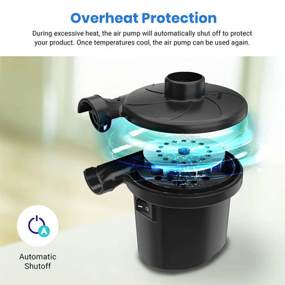 Electric Air Pump Air Mattress Portable Pump for Inflatables Couch, Pool Floats, Blow up Pool Raft Bed Boat Toy, Quick-Fill AC Inflator Deflator with 3 Nozzles, One Size, Black