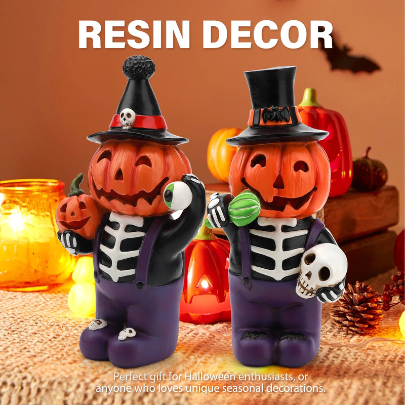 Spook Up Your Space with These Light-Up Pumpkin Skeleton Figurines - Perfect for Halloween! 🎃💀✨