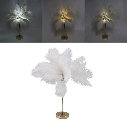 Touch Switch Feather Lamp, Feather Table Lamp, Touch Switch USB Ostrich Feather Lamp 3 Color Dimming Desk Lamp with Gold Metal Base 30Pcs Feather