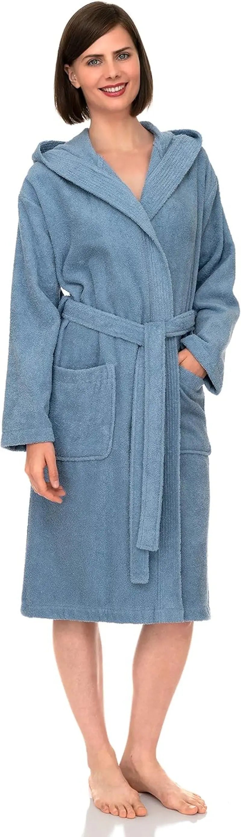 Womens Hooded Robe 100% Cotton Soft Towel Bathrobe Terry Cloth Shower Bath Robes for Women