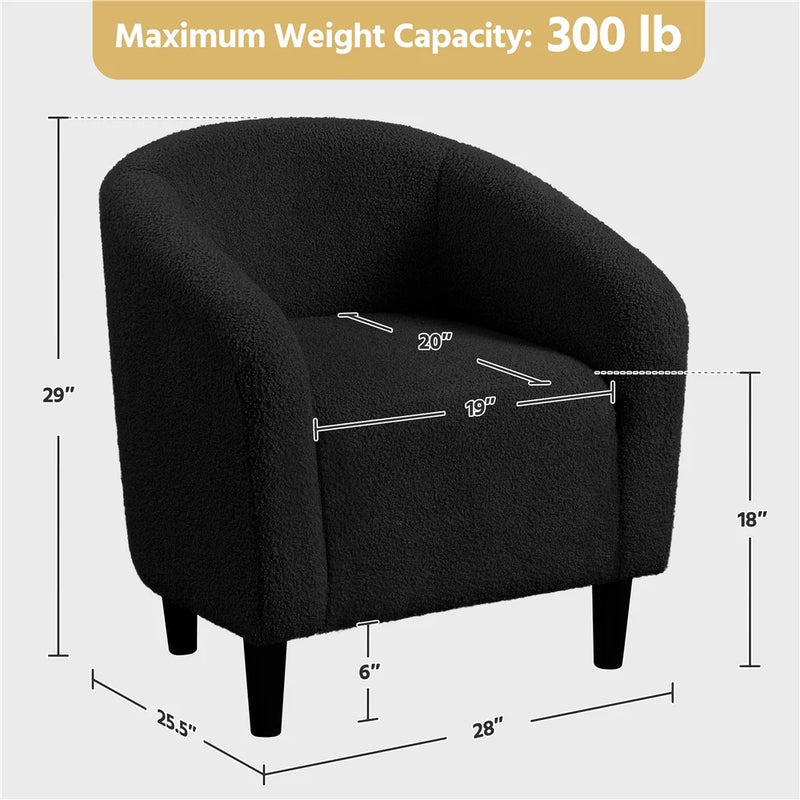 Upholstered Boucle Club Chair Accent Barrel Chair, Black