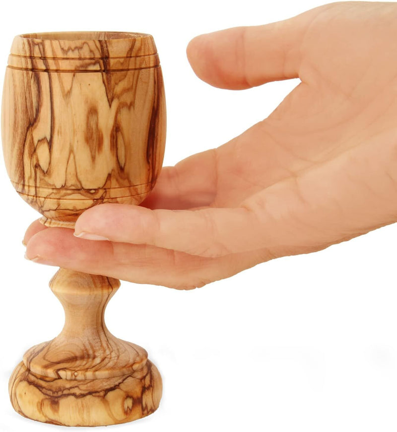Hand-Carved Olive Wood Communion Cup with Bread Tray.
