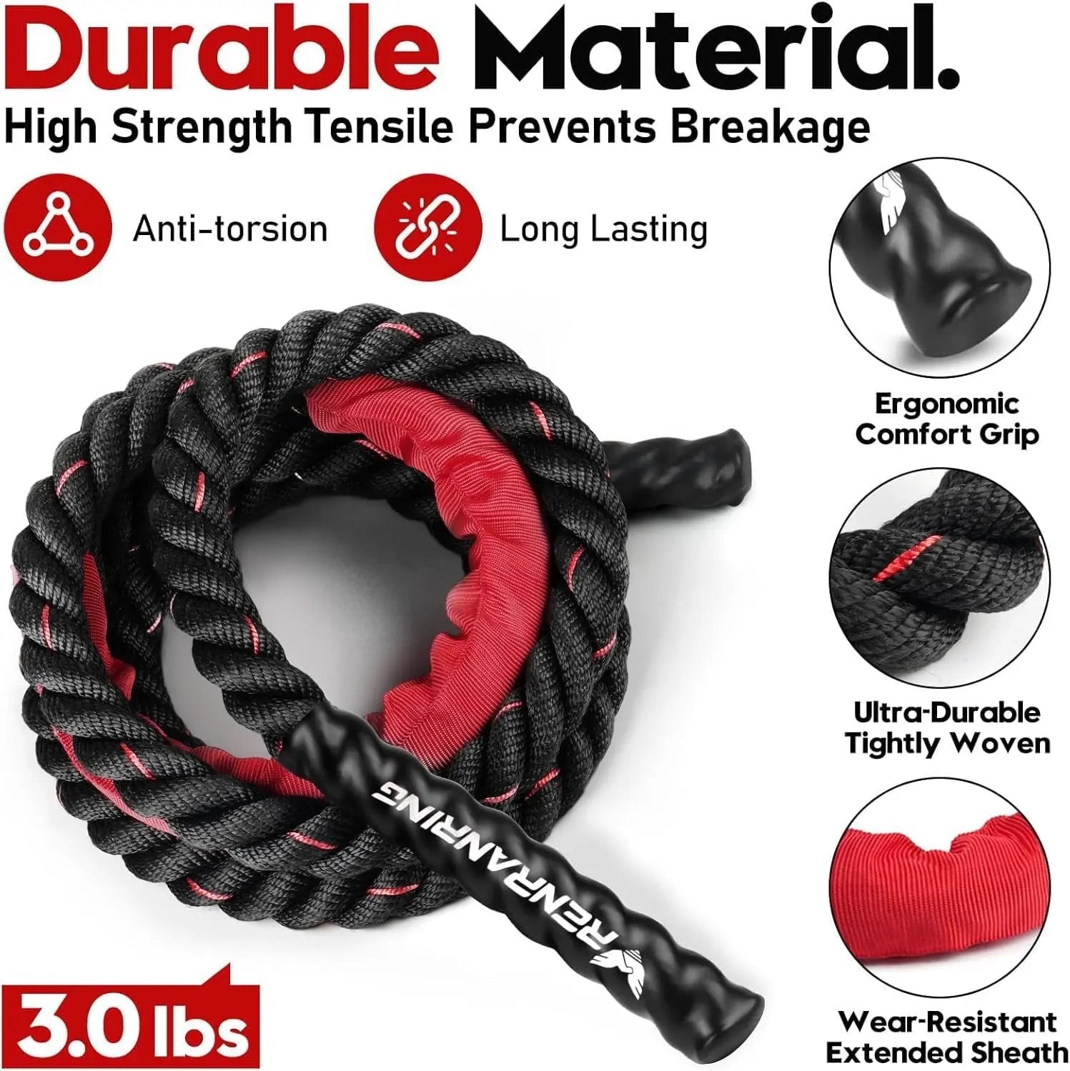 Ultimate Weighted Jump Rope for Men & Women - 3Lb, 4Lb, 5Lb Heavy Skipping Rope for Strength, Muscle Building & Home Gym Fitness