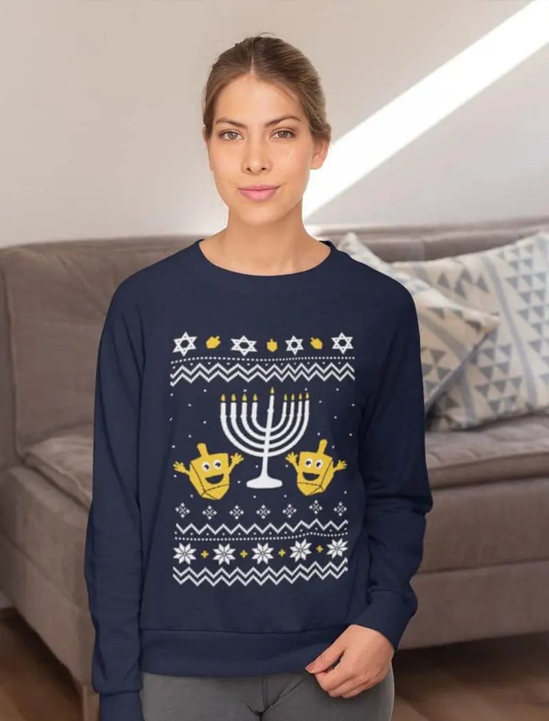 Ugly Hanukkah Sweatshirt for Women Teen Girls Tacky Chanukah Christmas Jewish Holiday Sweatshirts