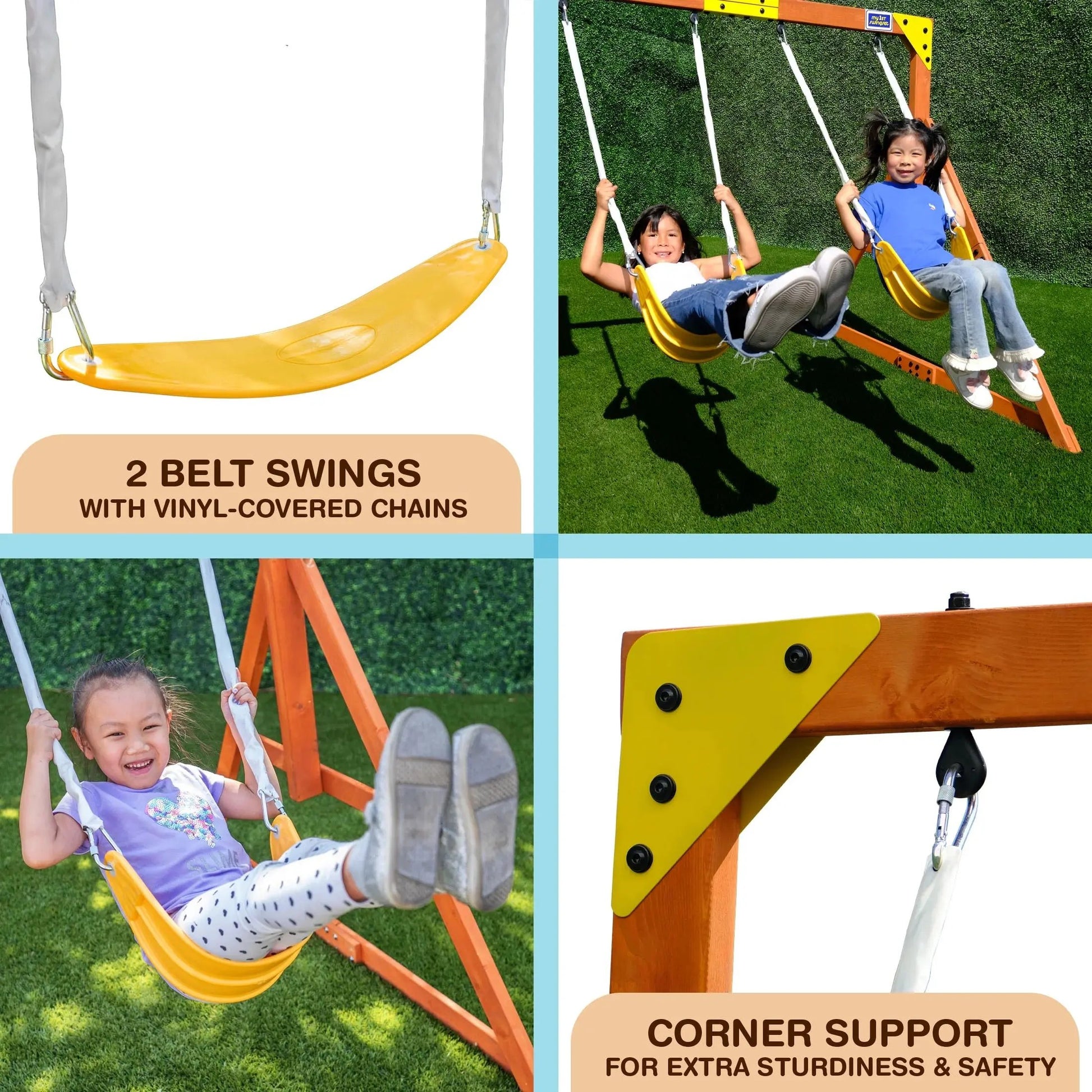 My First Wooden Swing Set with Dual Swings, Rock Climbing Feature, and 6-Foot Slide