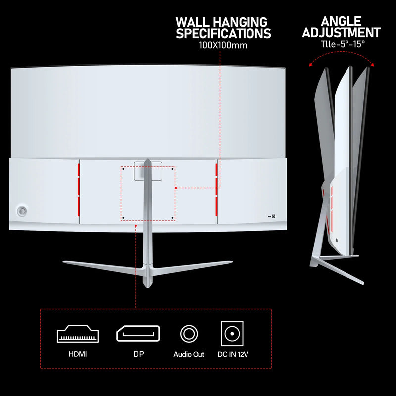 27-Inch Curved Gaming Monitor with 100Hz Refresh Rate and Built-In Speakers - FHD 1080P, Frameless Design in Elegant White