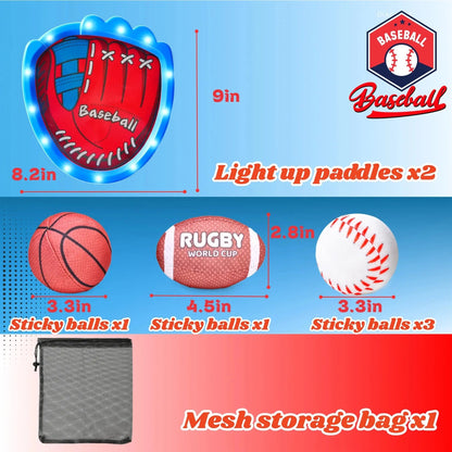 Toss and Catch Velcro Ball Set - LED Baseball Training Glove & Catch Ball Toys for Kids, Toddler Baseball Glove Set with 5 Balls, Outdoor Toys for Kids Ages 3-8