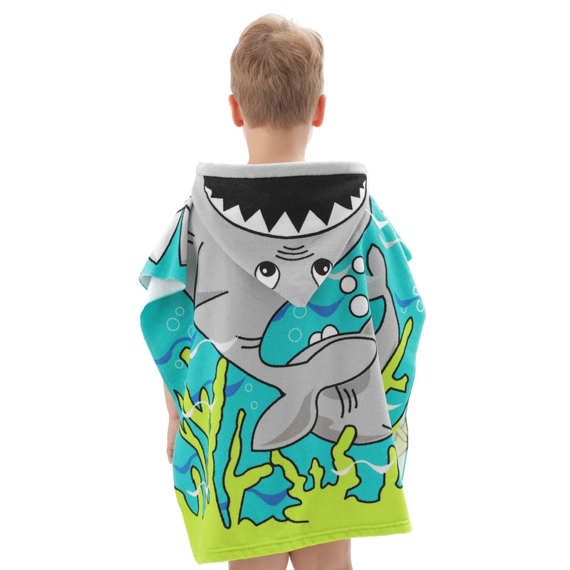 Shark Kids Hooded Beach Towel Pool Bath Towel Soft Absorbent Poncho, 24" X 24", Grey