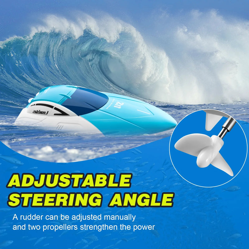 S4 RC Boat - Remote Control Boat for Pools and Lakes, 4 Channel 2.4GHZ Remote Control, and Rechargeable Boat Battery，Blue