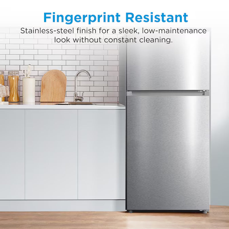 Upgrade your kitchen with this sleek, fingerprint-resistant 18.1-Cu Ft Top-Freezer Refrigerator! Perfect for your garage and ENERGY STAR certified! 🌟 #HomeAppliances #EcoFriendly
