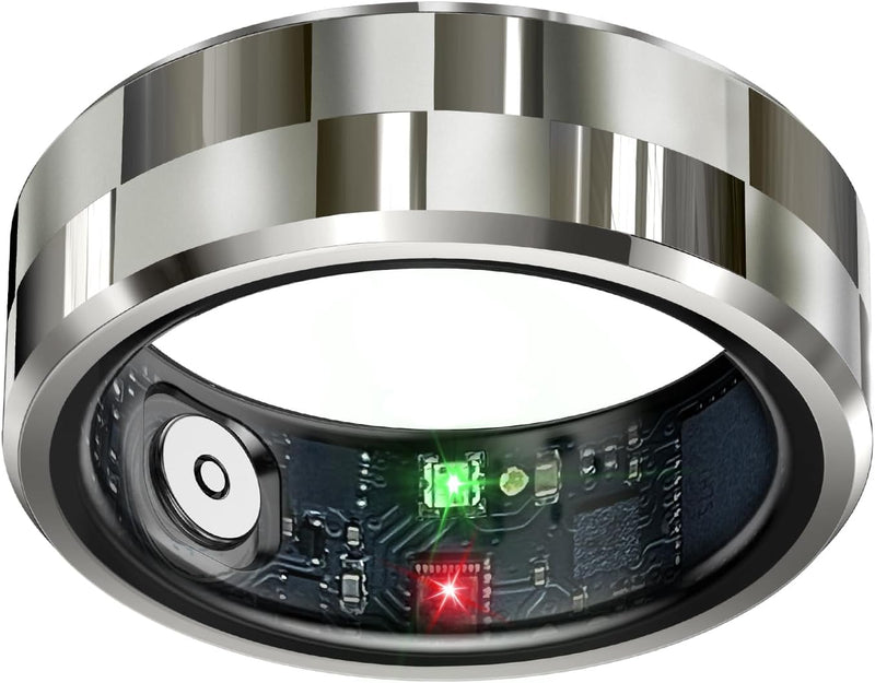 Smart Ring Health Tracker, Sleep Tracker Ring with Heart Rate, Waterproof Fitness Ring for Activity Monitoring/Steps/Distance/Calories,Air Gestures,Up to 7Day Battery,For Ios Android(Stylish Silver