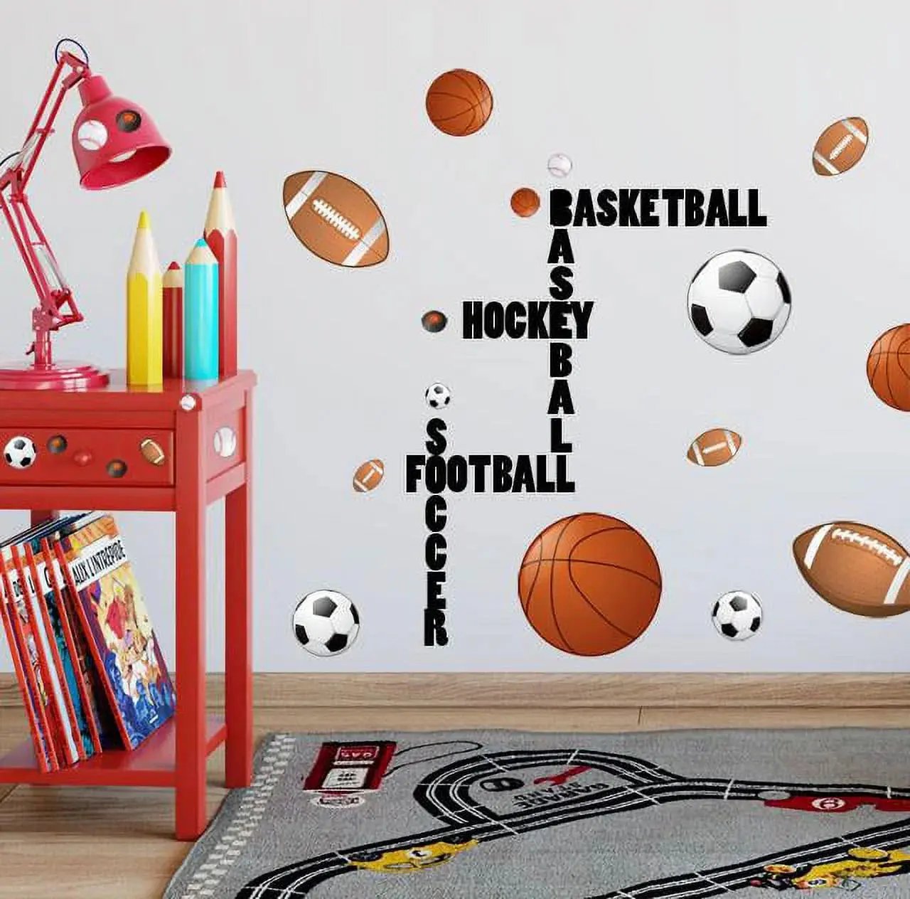 Sports Wall Decals Wall Stickers Soccer Baseball Football Hockey Basketball (28) Decals1"-14"