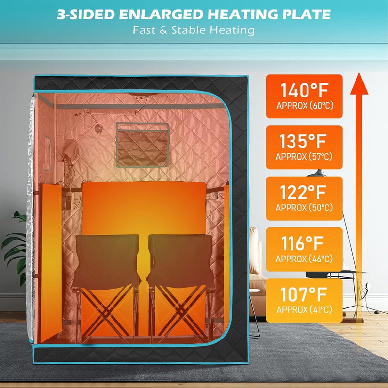 Portable Far Infrared Sauna, Home Two Person Sauna Box with 660Nm Red Light Therapy Lamp, X-Large Full Size Indoor SPA Tent for Body Recovery, Remote Control, 2 Folding Chairs, Blackgreen