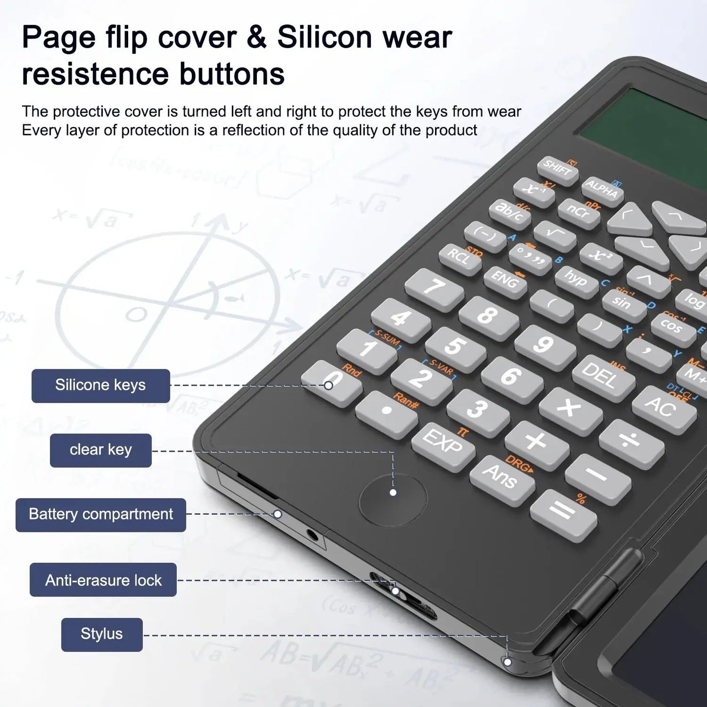 Versatile Scientific Calculator with Erasable Writing Board - 10-Digit LCD, Foldable Design for Students, Finance, Office, and Engineering Use