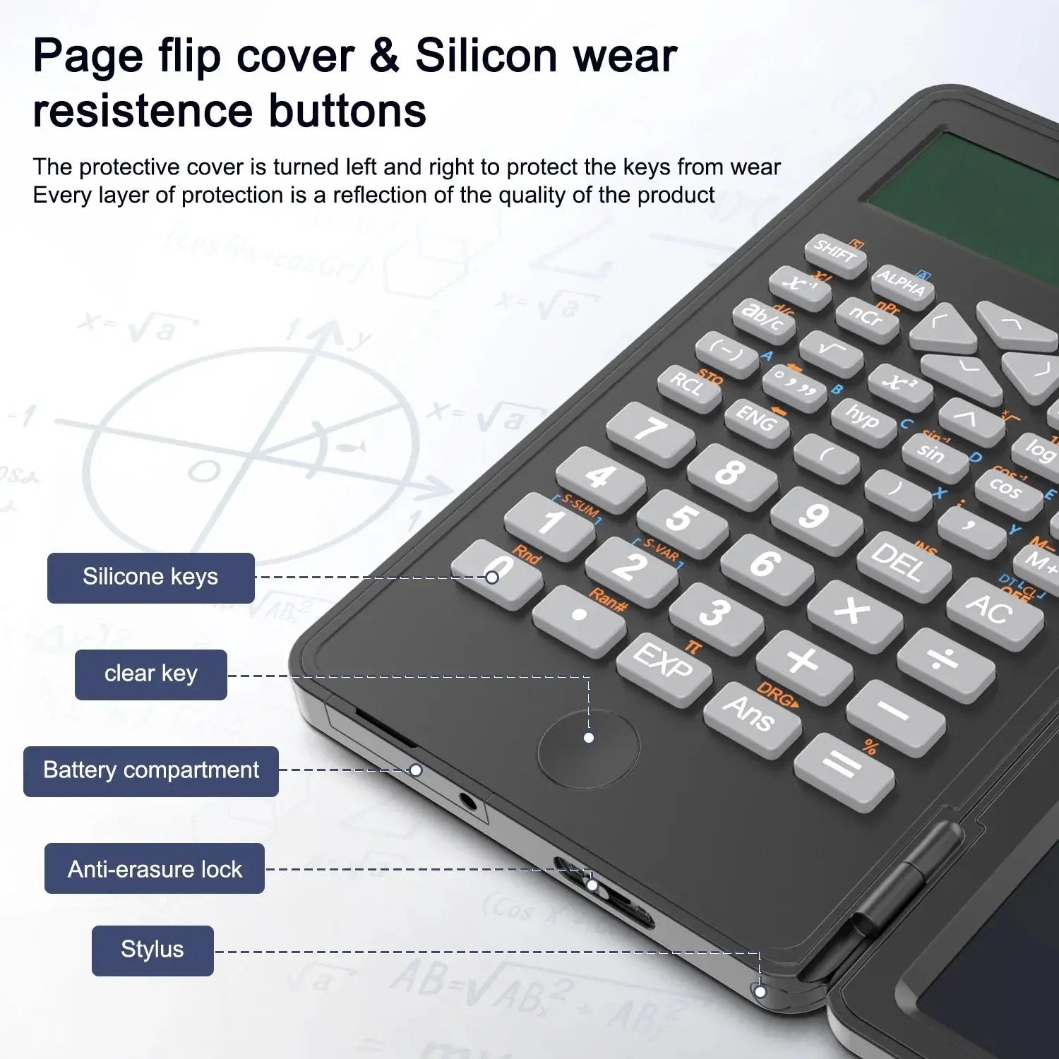 Versatile Scientific Calculator with Erasable Writing Board - 10-Digit LCD, Foldable Design for Students, Finance, Office, and Engineering Use